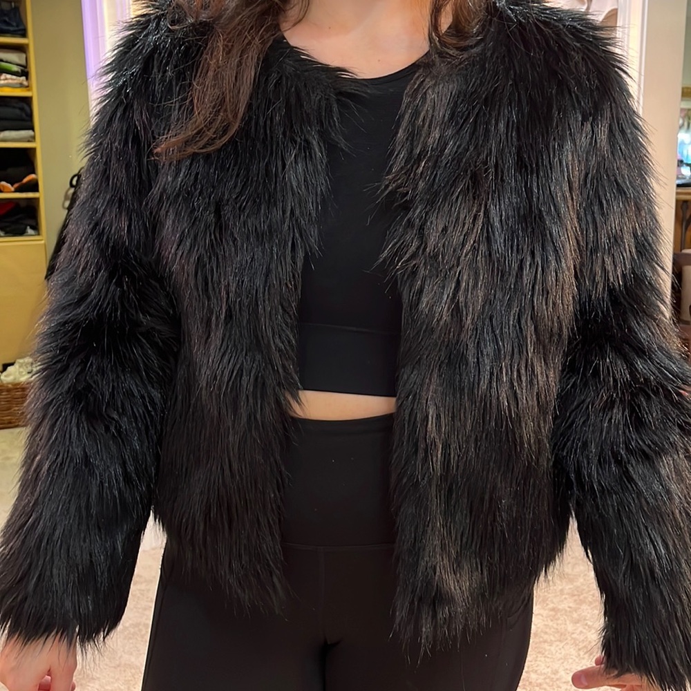 Fushi Glossy black faux fur with a beautiful rich sheen unlike flat faux furs